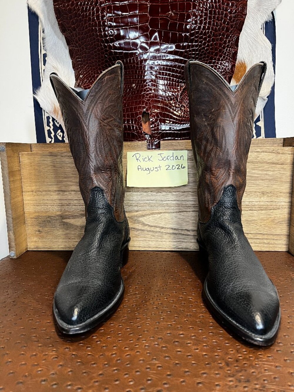Justin's "Classic" Black Sharkskin Cowboy Boots in men's size 11D